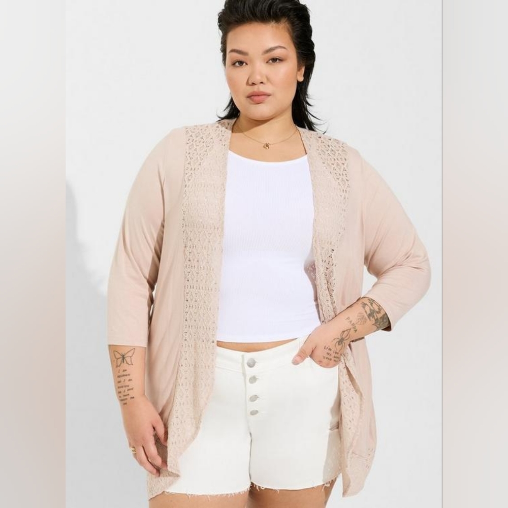 Torrid Super Soft Cardigan 3/4 Sleeve Drape Front, Mushroom Color, Size 4x
